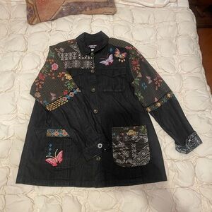 Johnny Was Workshop Button Down Shirt / Shacket with  Patchwork Embroidery